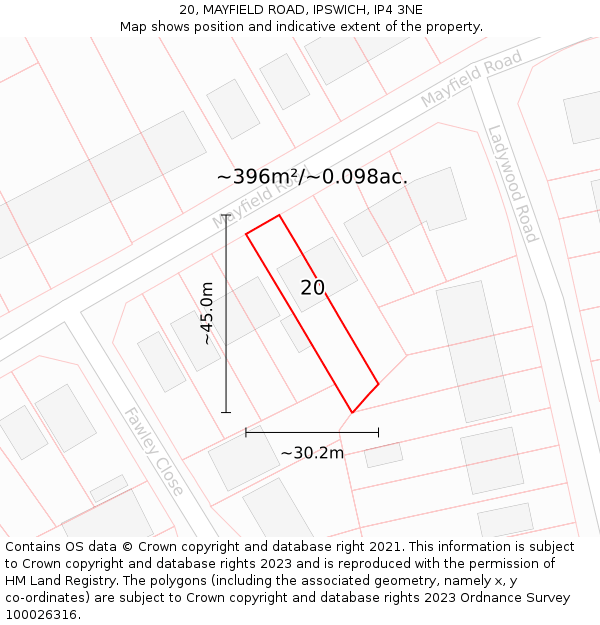 20, MAYFIELD ROAD, IPSWICH, IP4 3NE: Plot and title map