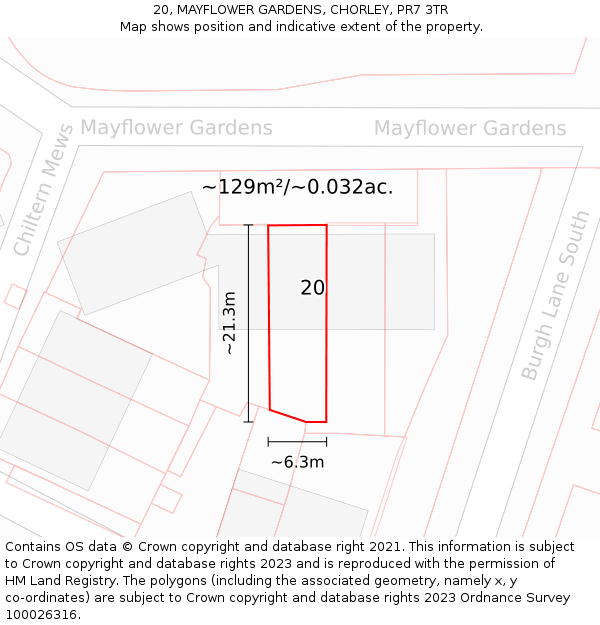 20, MAYFLOWER GARDENS, CHORLEY, PR7 3TR: Plot and title map