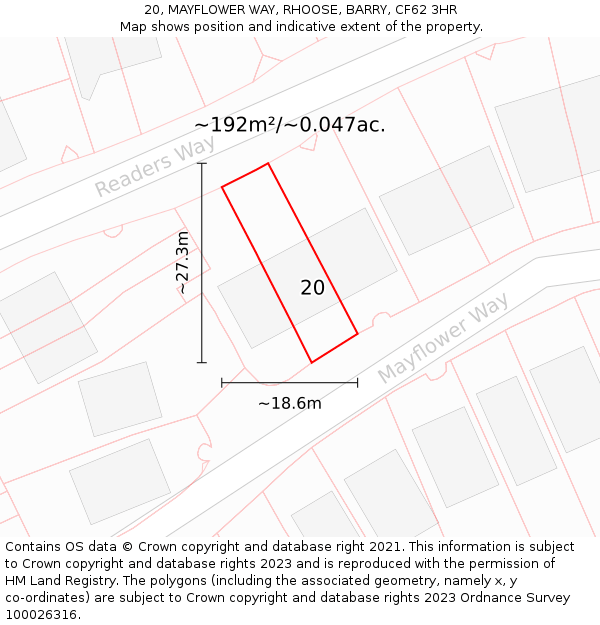 20, MAYFLOWER WAY, RHOOSE, BARRY, CF62 3HR: Plot and title map