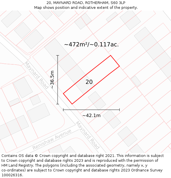 20, MAYNARD ROAD, ROTHERHAM, S60 3LP: Plot and title map