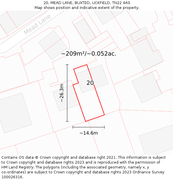 20, MEAD LANE, BUXTED, UCKFIELD, TN22 4AS: Plot and title map