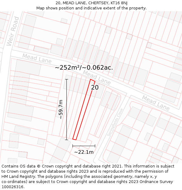 20, MEAD LANE, CHERTSEY, KT16 8NJ: Plot and title map