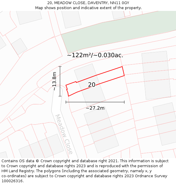 20, MEADOW CLOSE, DAVENTRY, NN11 0GY: Plot and title map