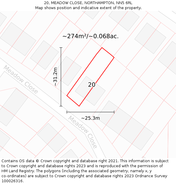 20, MEADOW CLOSE, NORTHAMPTON, NN5 6RL: Plot and title map
