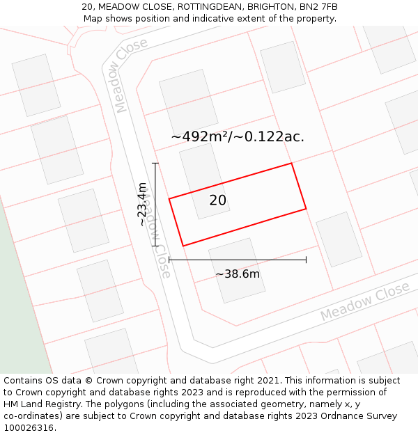 20, MEADOW CLOSE, ROTTINGDEAN, BRIGHTON, BN2 7FB: Plot and title map