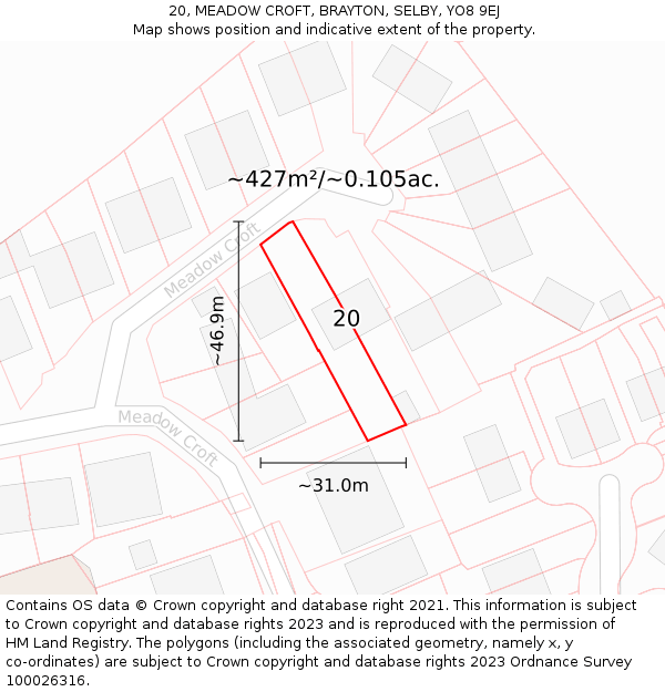 20, MEADOW CROFT, BRAYTON, SELBY, YO8 9EJ: Plot and title map