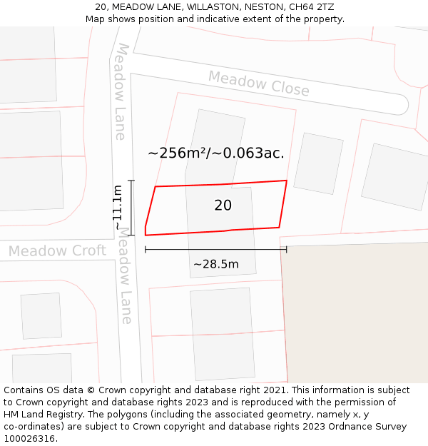 20, MEADOW LANE, WILLASTON, NESTON, CH64 2TZ: Plot and title map