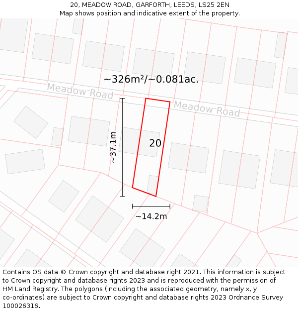 20, MEADOW ROAD, GARFORTH, LEEDS, LS25 2EN: Plot and title map