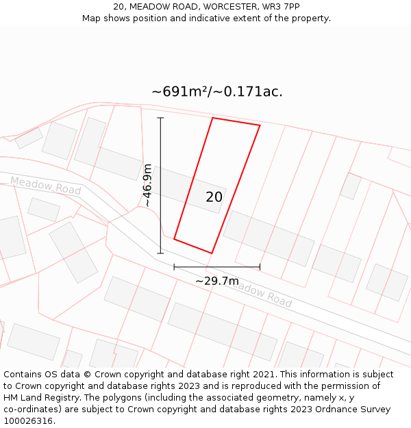 20, MEADOW ROAD, WORCESTER, WR3 7PP: Plot and title map