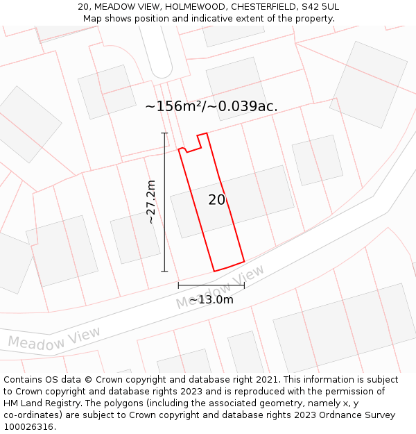 20, MEADOW VIEW, HOLMEWOOD, CHESTERFIELD, S42 5UL: Plot and title map
