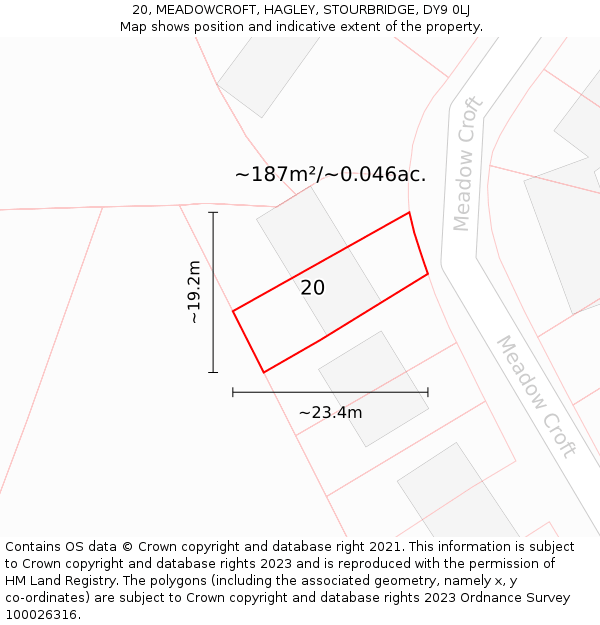 20, MEADOWCROFT, HAGLEY, STOURBRIDGE, DY9 0LJ: Plot and title map