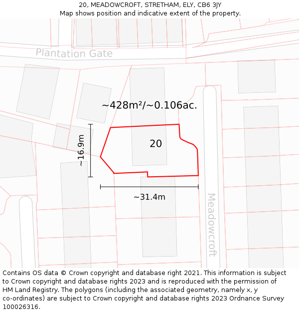 20, MEADOWCROFT, STRETHAM, ELY, CB6 3JY: Plot and title map