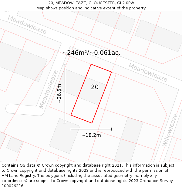 20, MEADOWLEAZE, GLOUCESTER, GL2 0PW: Plot and title map