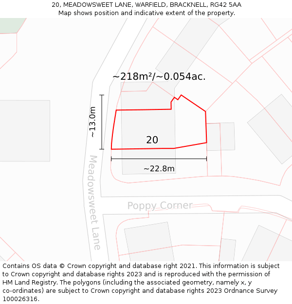 20, MEADOWSWEET LANE, WARFIELD, BRACKNELL, RG42 5AA: Plot and title map