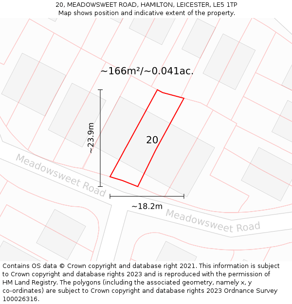 20, MEADOWSWEET ROAD, HAMILTON, LEICESTER, LE5 1TP: Plot and title map