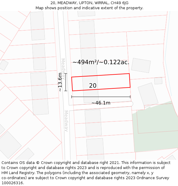 20, MEADWAY, UPTON, WIRRAL, CH49 6JG: Plot and title map