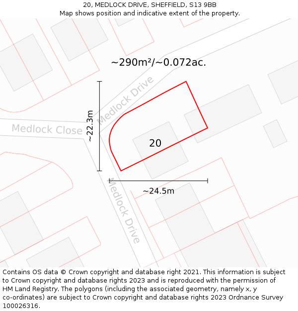 20, MEDLOCK DRIVE, SHEFFIELD, S13 9BB: Plot and title map