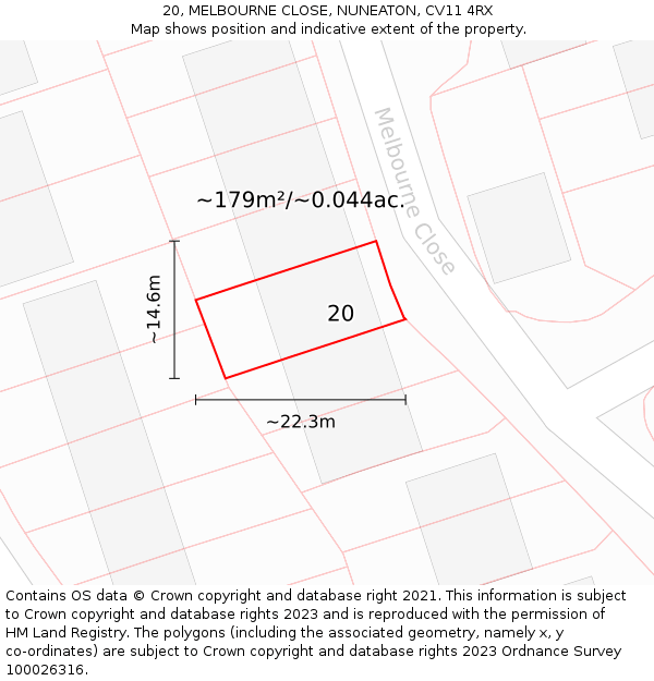 20, MELBOURNE CLOSE, NUNEATON, CV11 4RX: Plot and title map