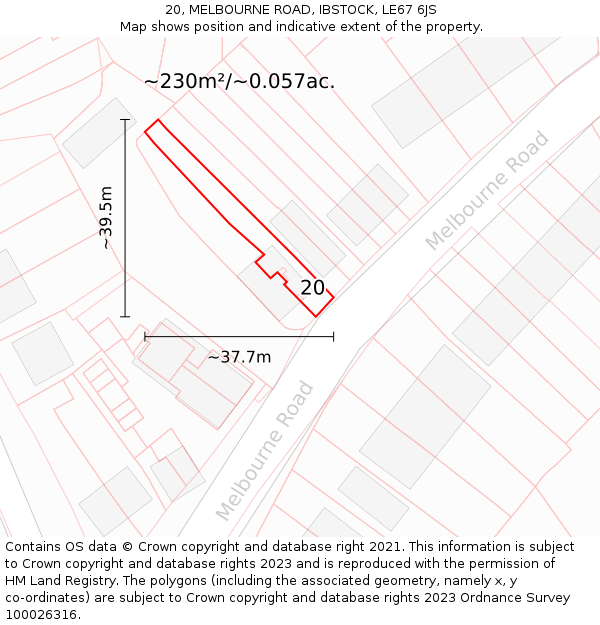 20, MELBOURNE ROAD, IBSTOCK, LE67 6JS: Plot and title map