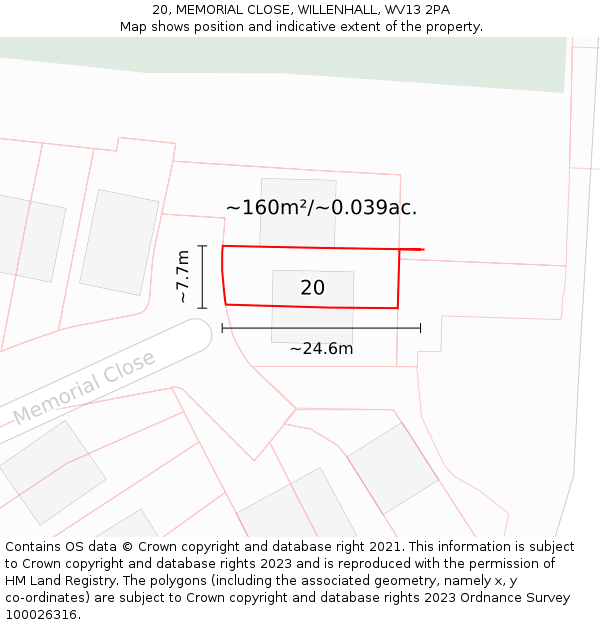 20, MEMORIAL CLOSE, WILLENHALL, WV13 2PA: Plot and title map