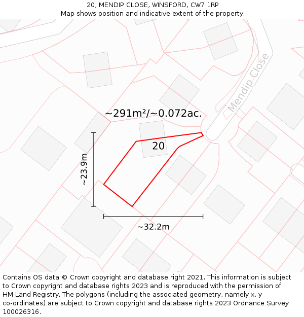 20, MENDIP CLOSE, WINSFORD, CW7 1RP: Plot and title map