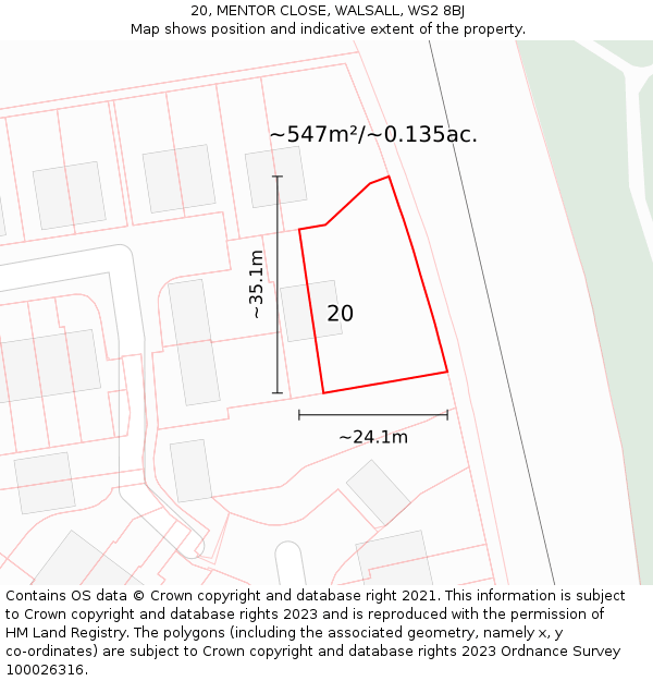 20, MENTOR CLOSE, WALSALL, WS2 8BJ: Plot and title map