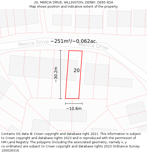 20, MERCIA DRIVE, WILLINGTON, DERBY, DE65 6DA: Plot and title map