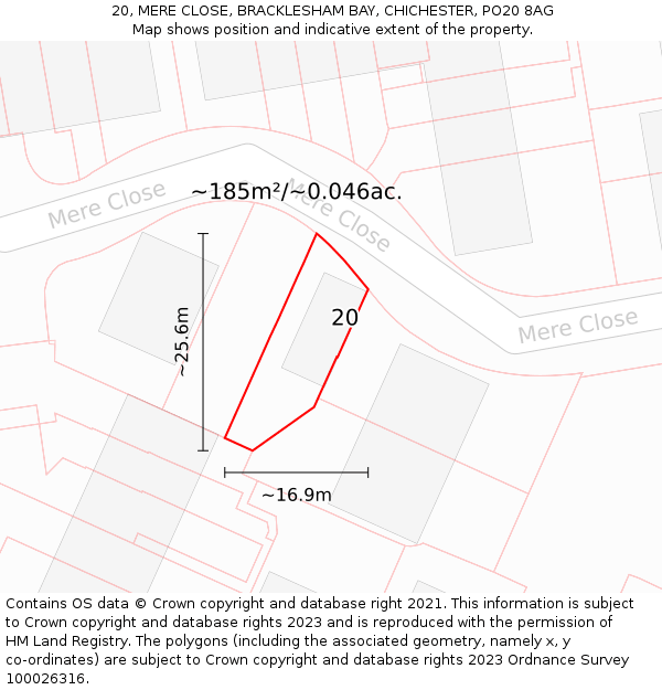 20, MERE CLOSE, BRACKLESHAM BAY, CHICHESTER, PO20 8AG: Plot and title map