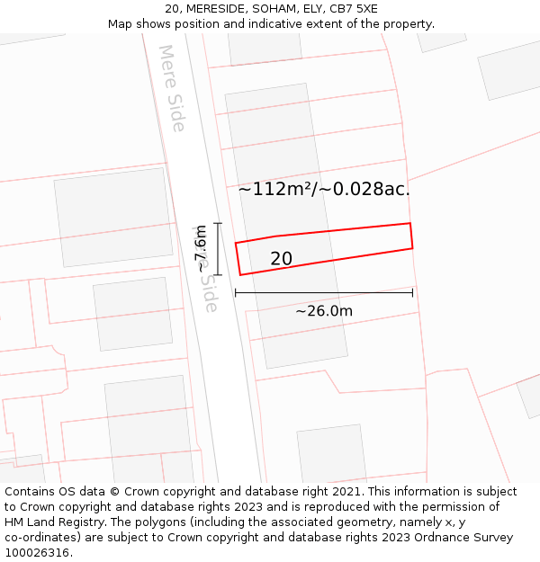 20, MERESIDE, SOHAM, ELY, CB7 5XE: Plot and title map