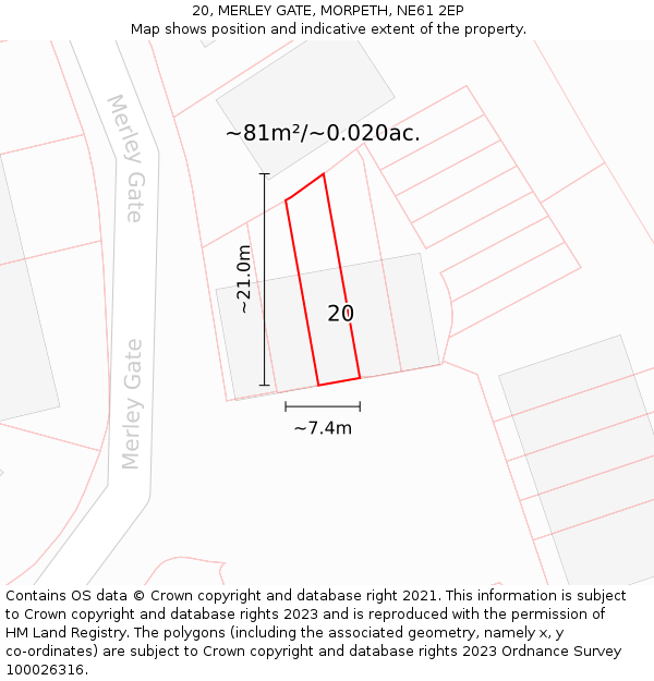 20, MERLEY GATE, MORPETH, NE61 2EP: Plot and title map