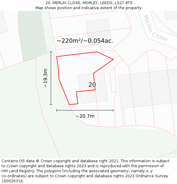 20, MERLIN CLOSE, MORLEY, LEEDS, LS27 8TS: Plot and title map