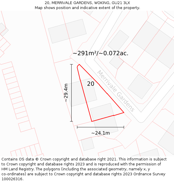20, MERRIVALE GARDENS, WOKING, GU21 3LX: Plot and title map