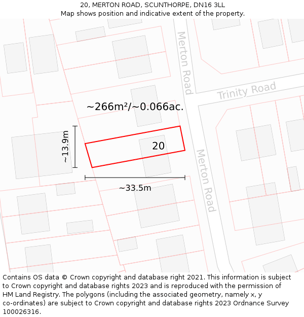 20, MERTON ROAD, SCUNTHORPE, DN16 3LL: Plot and title map