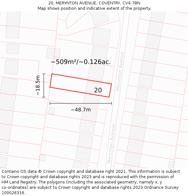 20, MERYNTON AVENUE, COVENTRY, CV4 7BN: Plot and title map