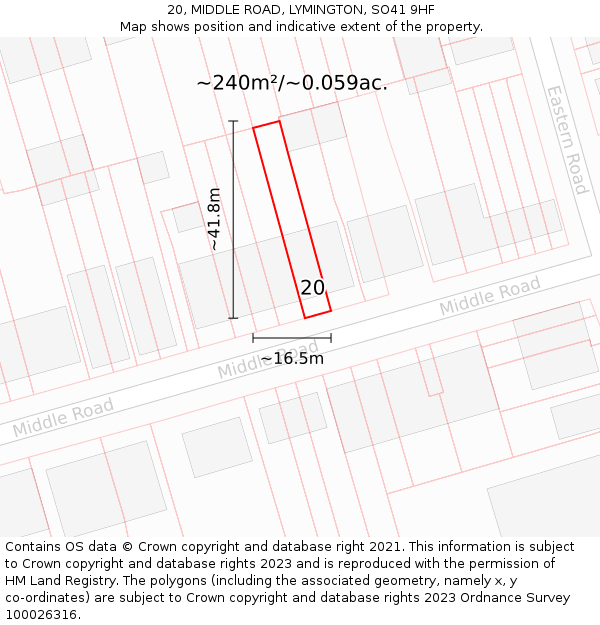 20, MIDDLE ROAD, LYMINGTON, SO41 9HF: Plot and title map