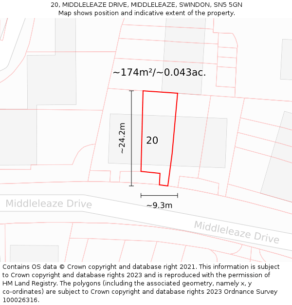 20, MIDDLELEAZE DRIVE, MIDDLELEAZE, SWINDON, SN5 5GN: Plot and title map