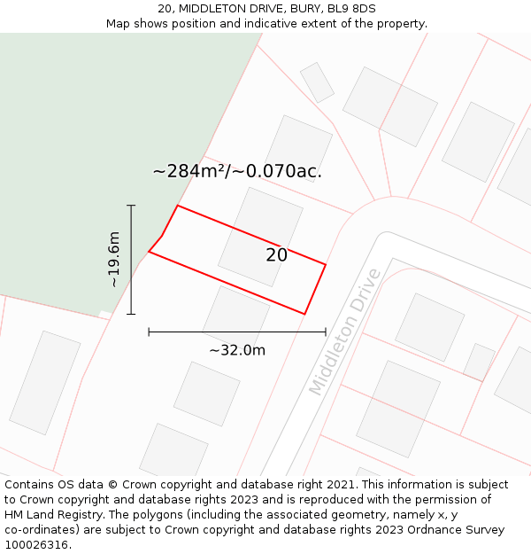 20, MIDDLETON DRIVE, BURY, BL9 8DS: Plot and title map