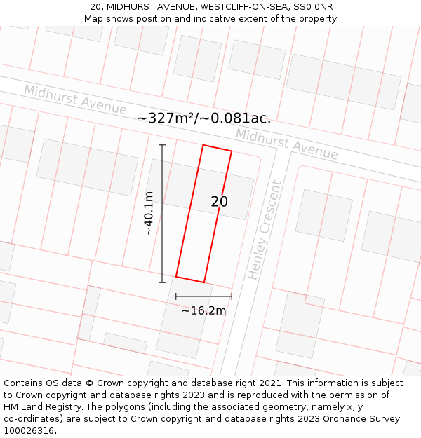 20, MIDHURST AVENUE, WESTCLIFF-ON-SEA, SS0 0NR: Plot and title map