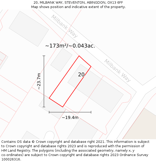 20, MILBANK WAY, STEVENTON, ABINGDON, OX13 6FF: Plot and title map