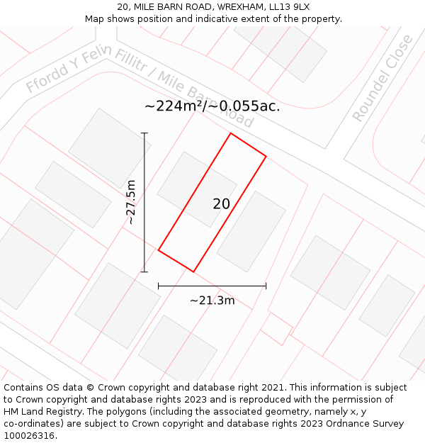 20, MILE BARN ROAD, WREXHAM, LL13 9LX: Plot and title map