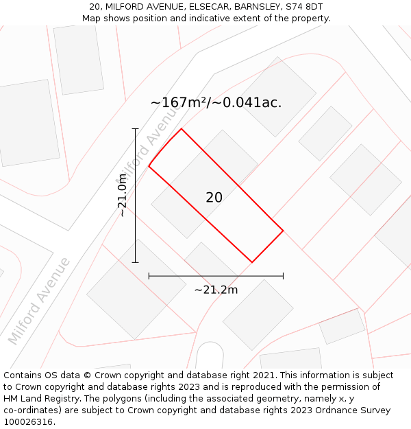 20, MILFORD AVENUE, ELSECAR, BARNSLEY, S74 8DT: Plot and title map