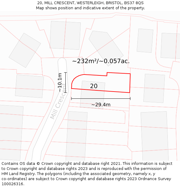 20, MILL CRESCENT, WESTERLEIGH, BRISTOL, BS37 8QS: Plot and title map