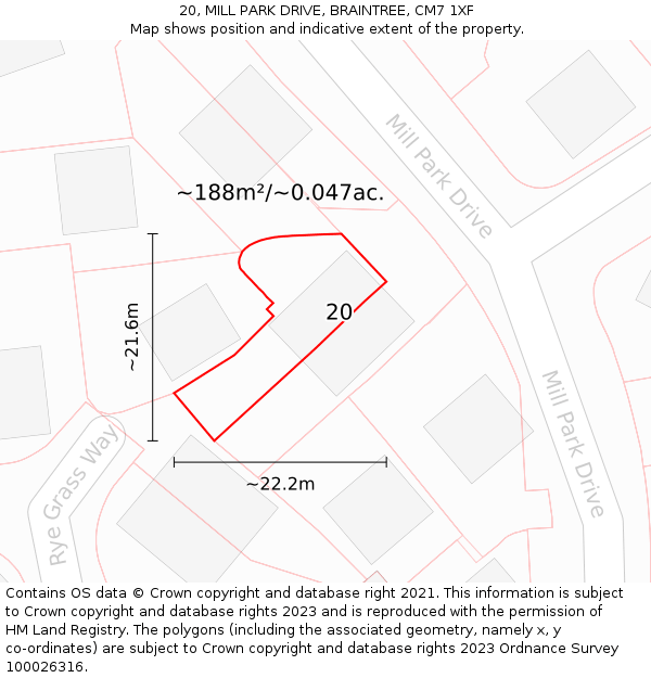20, MILL PARK DRIVE, BRAINTREE, CM7 1XF: Plot and title map