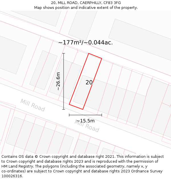 20, MILL ROAD, CAERPHILLY, CF83 3FG: Plot and title map