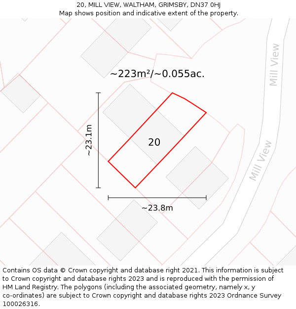 20, MILL VIEW, WALTHAM, GRIMSBY, DN37 0HJ: Plot and title map