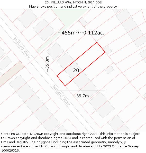 20, MILLARD WAY, HITCHIN, SG4 0QE: Plot and title map