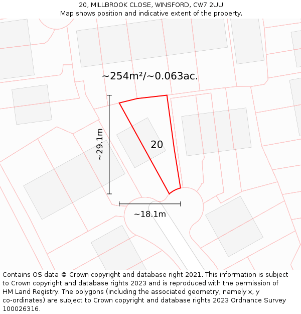 20, MILLBROOK CLOSE, WINSFORD, CW7 2UU: Plot and title map
