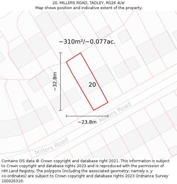 20, MILLERS ROAD, TADLEY, RG26 4LW: Plot and title map