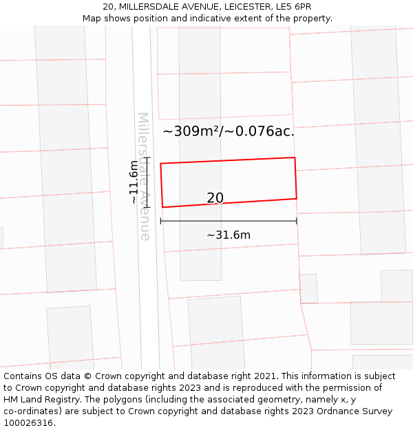 20, MILLERSDALE AVENUE, LEICESTER, LE5 6PR: Plot and title map