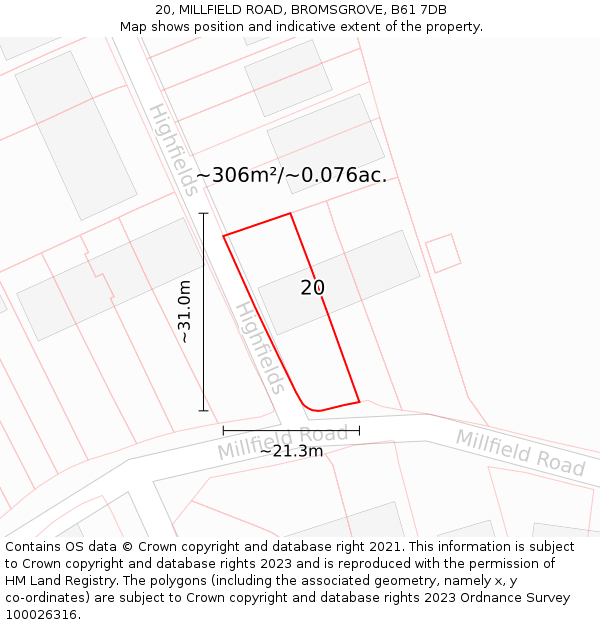 20, MILLFIELD ROAD, BROMSGROVE, B61 7DB: Plot and title map